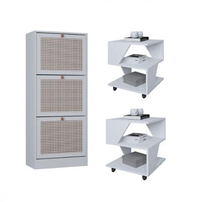 Kit Sapateira Spin Tropical 3 Portas E 2 Mesas De Cabeceira Branco