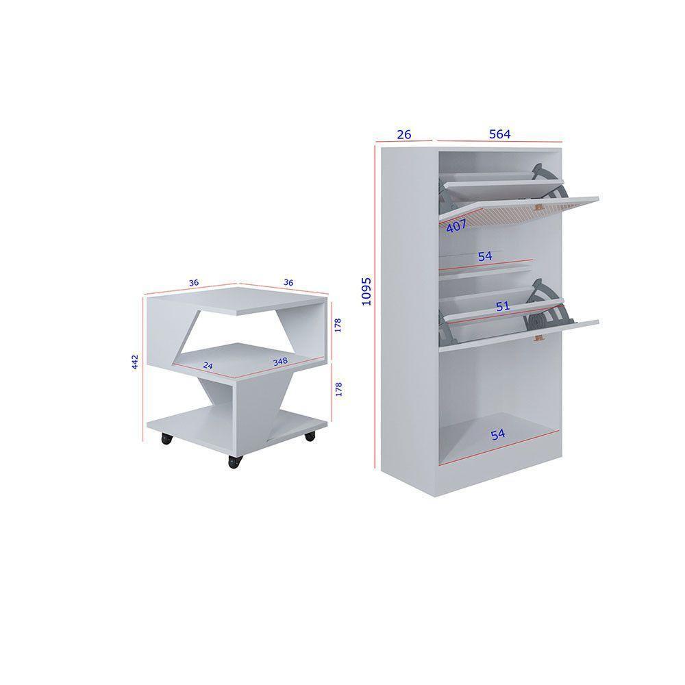 Kit Sapateira 2 Portas E 2 Mesas De Cabeceira/centro Poquema Branco - 4