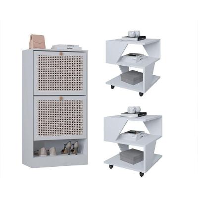 Kit Sapateira 2 Portas E 2 Mesas De Cabeceira/centro Poquema Branco