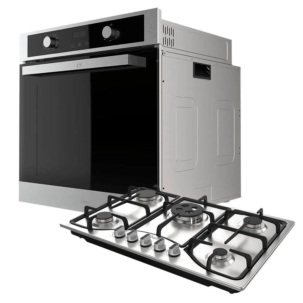 Kit Inox Cooktop a Gás 5 Bocas e Forno de Embutir 74L - 220V - 1