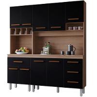 Kit Cozinha 9 Portas 4 Gavetas 180 Cm Vitoria Savana Preto Mobbs - 1