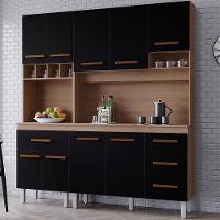 Kit Cozinha 9 Portas 4 Gavetas 180 Cm Vitoria Savana Preto Mobbs - 2