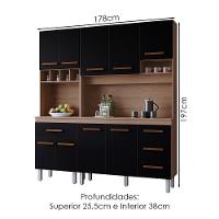Kit Cozinha 9 Portas 4 Gavetas 180 Cm Vitoria Savana Preto Mobbs - 3