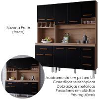 Kit Cozinha 9 Portas 4 Gavetas 180 Cm Vitoria Savana Preto Mobbs