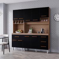 Kit Cozinha 9 Portas 4 Gavetas 180 Cm Vitoria Savana Preto Mobbs - 5