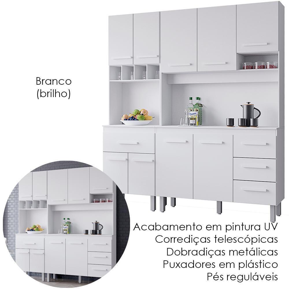 Kit Cozinha 9 Portas 4 Gavetas 180 Cm Vitoria Branco Mobbs - 4