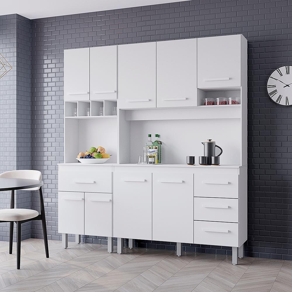 Kit Cozinha 9 Portas 4 Gavetas 180 Cm Vitoria Branco Mobbs - 5