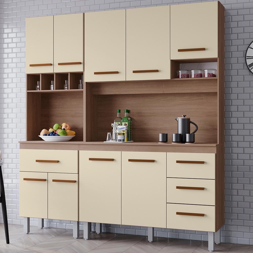 Kit Cozinha 9 Portas 4 Gavetas 180 Cm Vitoria Savana Off White Mobbs - 2