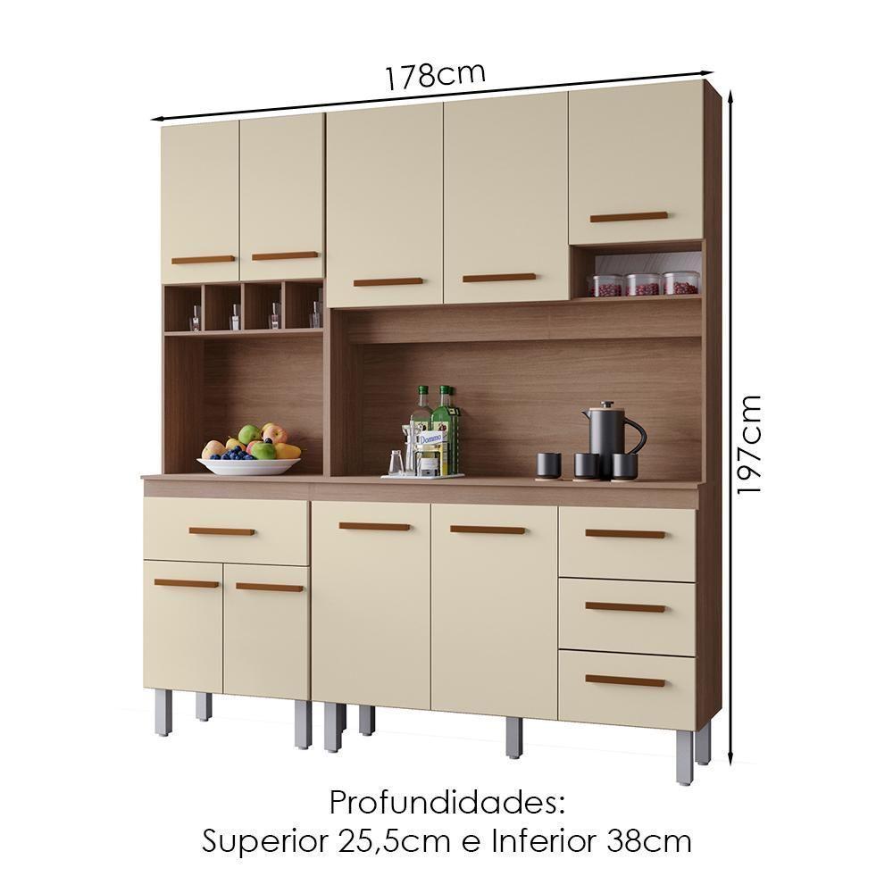 Kit Cozinha 9 Portas 4 Gavetas 180 Cm Vitoria Savana Off White Mobbs - 3