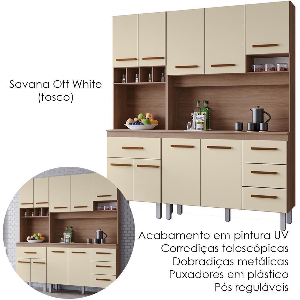 Kit Cozinha 9 Portas 4 Gavetas 180 Cm Vitoria Savana Off White Mobbs - 4