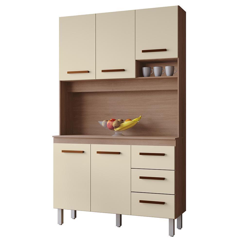 Kit Cozinha 5 Portas 3 Gavetas 120 Cm Vitoria Savana Off White Mobbs - 1