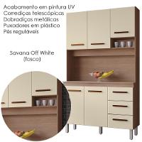 Kit Cozinha 5 Portas 3 Gavetas 120 Cm Vitoria Savana Off White Mobbs