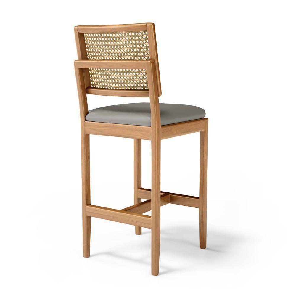 Kit Com 6 Banqueta Milena Madeira Maciça Assento Estofado Encosto De Tela Palha Sextavada Veludo Chumbo 109 - 6