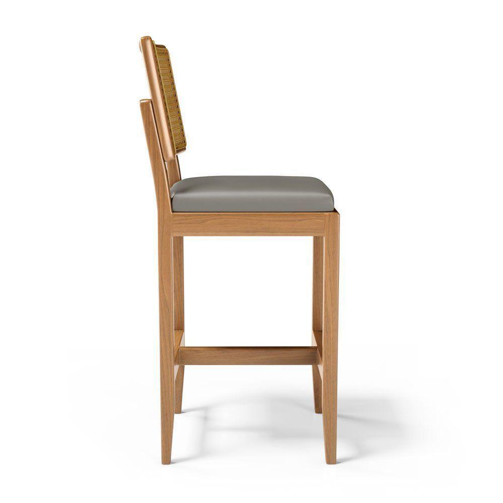 Kit Com 6 Banqueta Milena Madeira Maciça Assento Estofado Encosto De Tela Palha Sextavada Veludo Chumbo 109 - 8