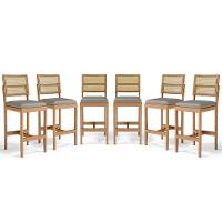 Kit Com 6 Banqueta Milena Madeira Maciça Assento Estofado Encosto De Tela Palha Sextavada Veludo Chumbo 109 - 1