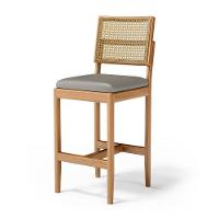 Kit Com 6 Banqueta Milena Madeira Maciça Assento Estofado Encosto De Tela Palha Sextavada Veludo Chumbo 109 - 2