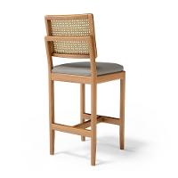 Kit Com 6 Banqueta Milena Madeira Maciça Assento Estofado Encosto De Tela Palha Sextavada Veludo Chumbo 109 - 6