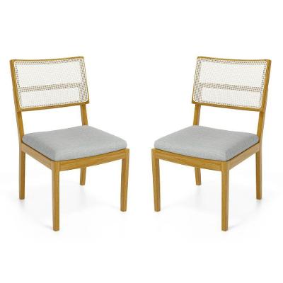 Kit Com 2 Cadeiras Milena Madeira Maciça Assentos Estofados Encostos De Tela Sintética Linho Cinza 407