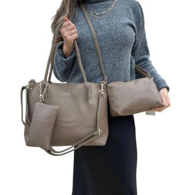 Kit 3 Peças Bolsa Feminina Estilo Tote Lyssa Caqui