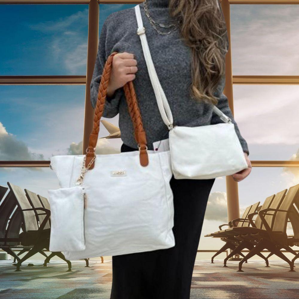 Kit 3 Peças Bolsa Feminina Com Alça Trançada Lyssa Branco - 3