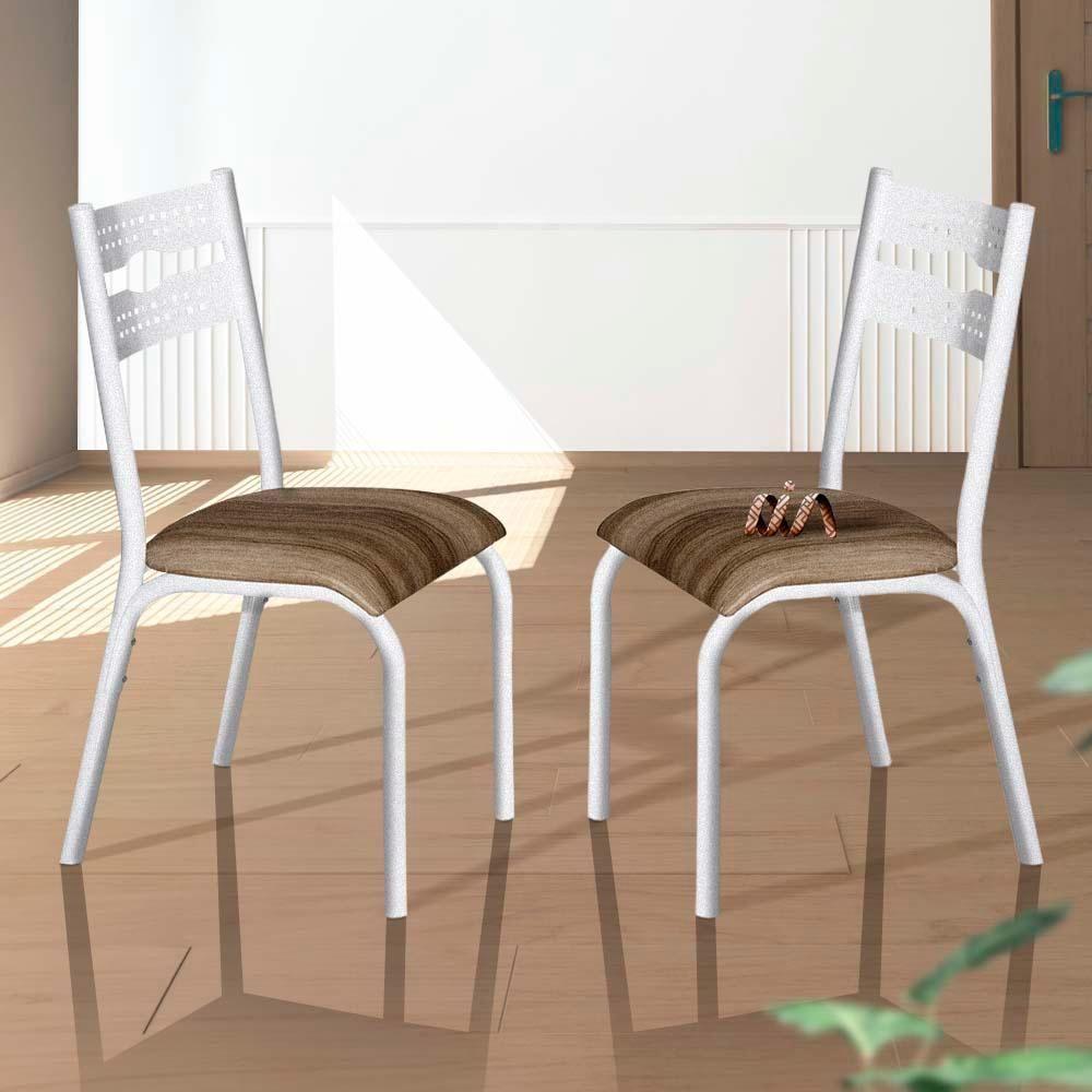 Kit 2 Cadeiras Luna Ciplafe Em Aço Com Assento Estofado Branco E Capuccino - 1