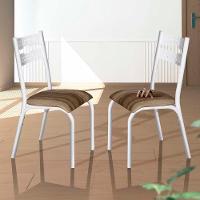 Kit 2 Cadeiras Luna Ciplafe Em Aço Com Assento Estofado Branco E Capuccino - 1