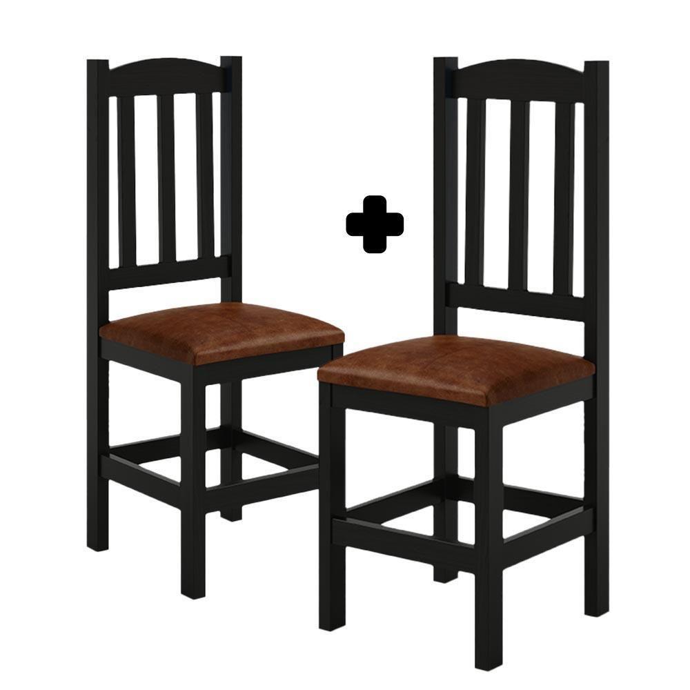 Kit 2 Cadeiras Em Madeira Maciça Diamante Preto Com Estofado Marrom Preto - 3