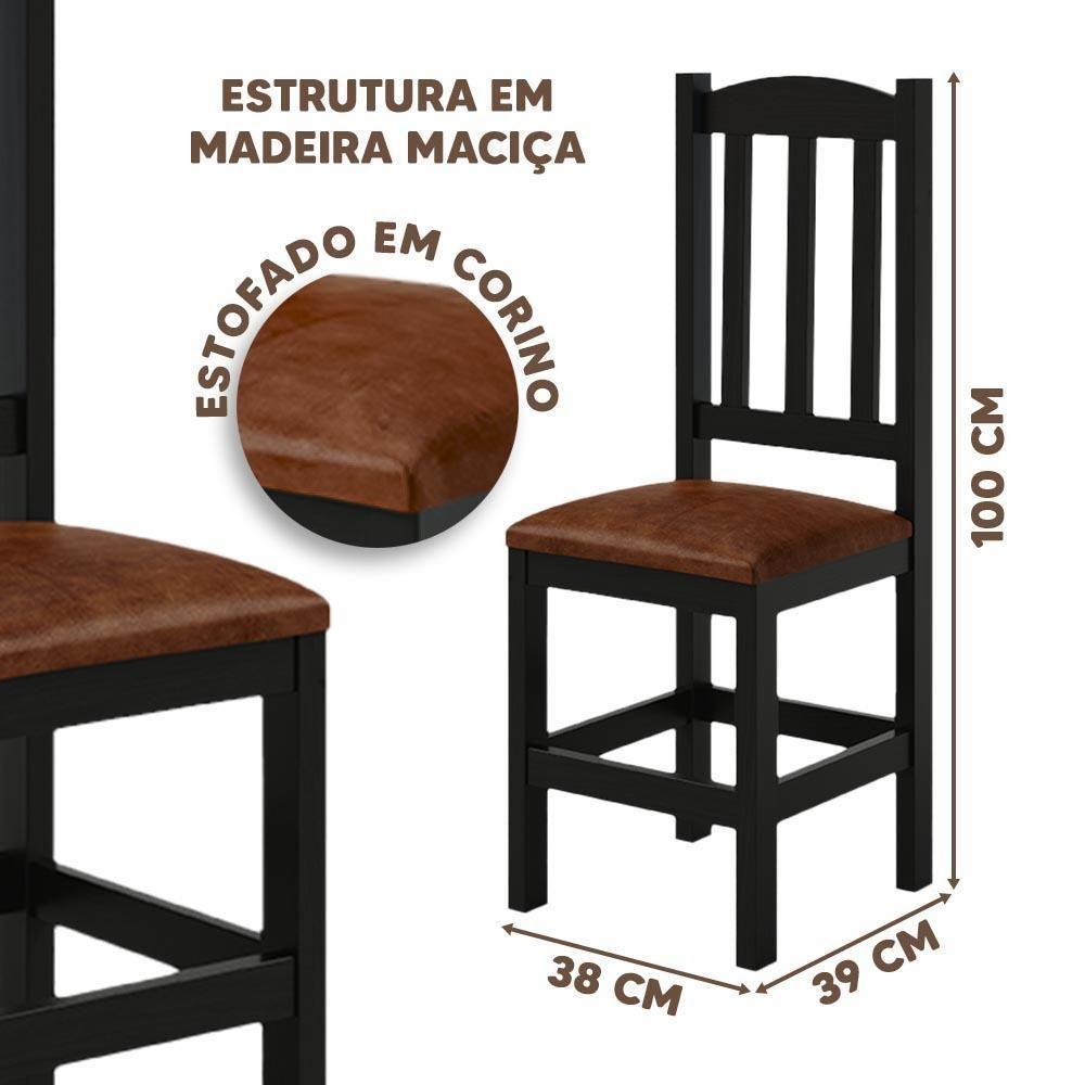 Kit 2 Cadeiras Em Madeira Maciça Diamante Preto Com Estofado Marrom Preto - 4