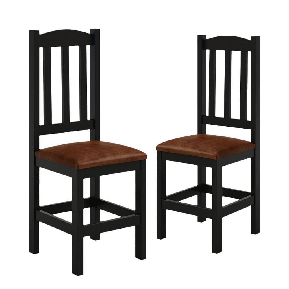 Kit 2 Cadeiras Em Madeira Maciça Diamante Preto Com Estofado Marrom Preto - 5