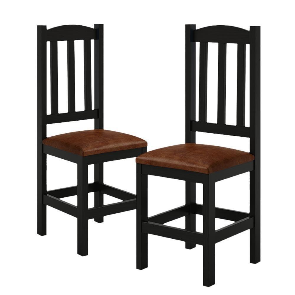 Kit 2 Cadeiras Em Madeira Maciça Diamante Preto Com Estofado Marrom Preto - 7