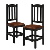 Kit 2 Cadeiras Em Madeira Maciça Diamante Preto Com Estofado Marrom Preto - 7