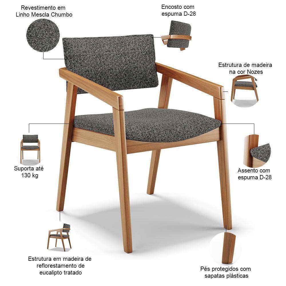 Kit 06 Cadeiras Para Sala De Jantar Estar Miving Giorgia L02 Linho Mescla Chumbo - Lyam Decor - 4
