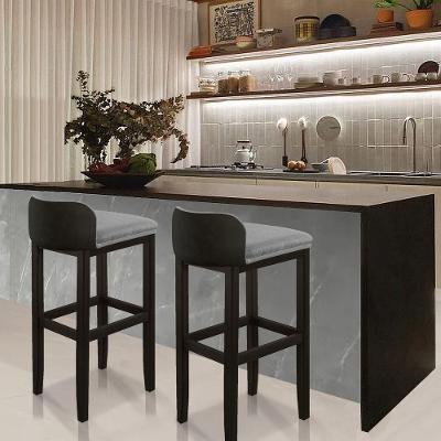 Kit 2 Banquetas Onix Courino Linho Eucalipto Maciço Preto