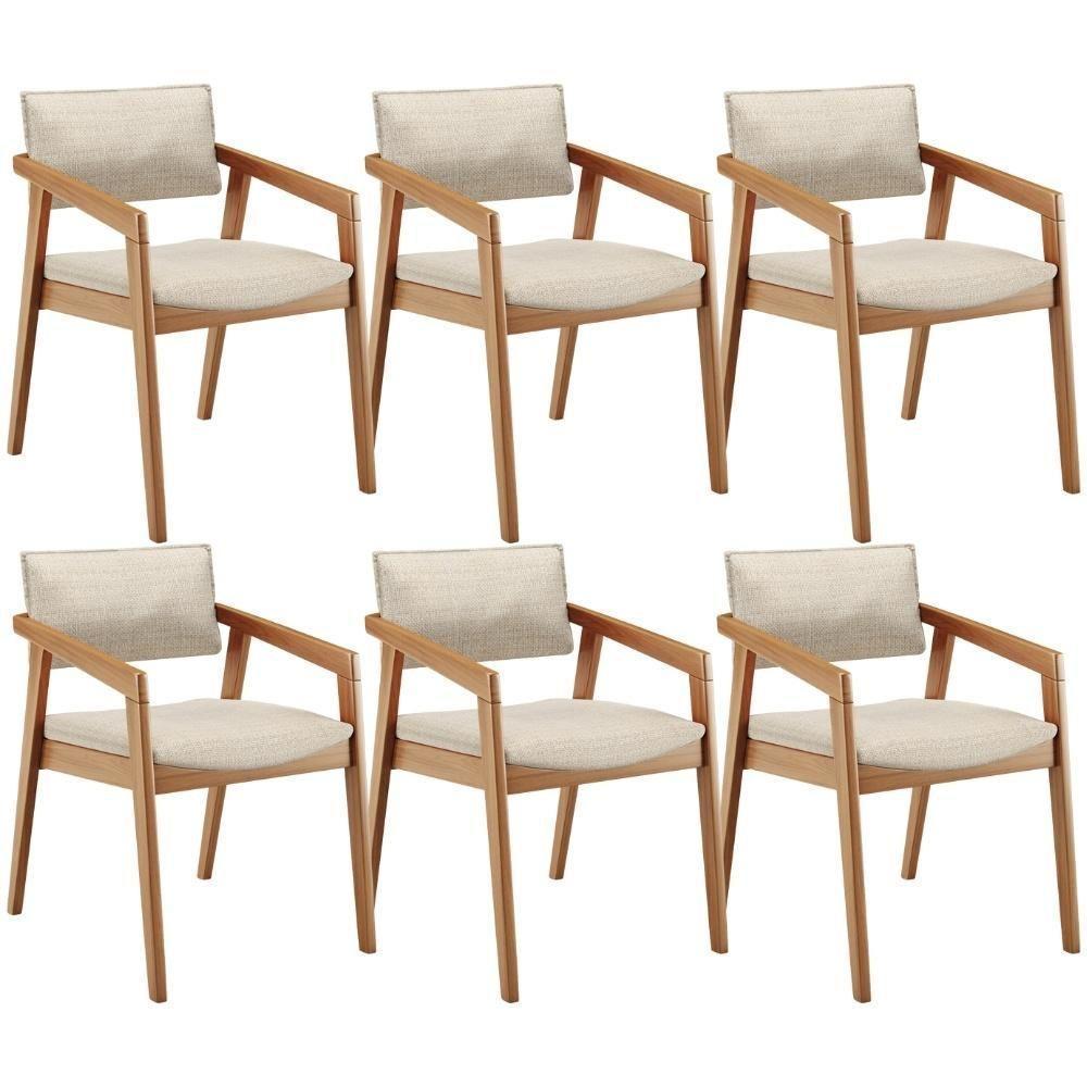 Kit 06 Cadeiras Para Sala De Jantar Estar Living Giorgia L02 Linho Palha - Lyam Decor - 1