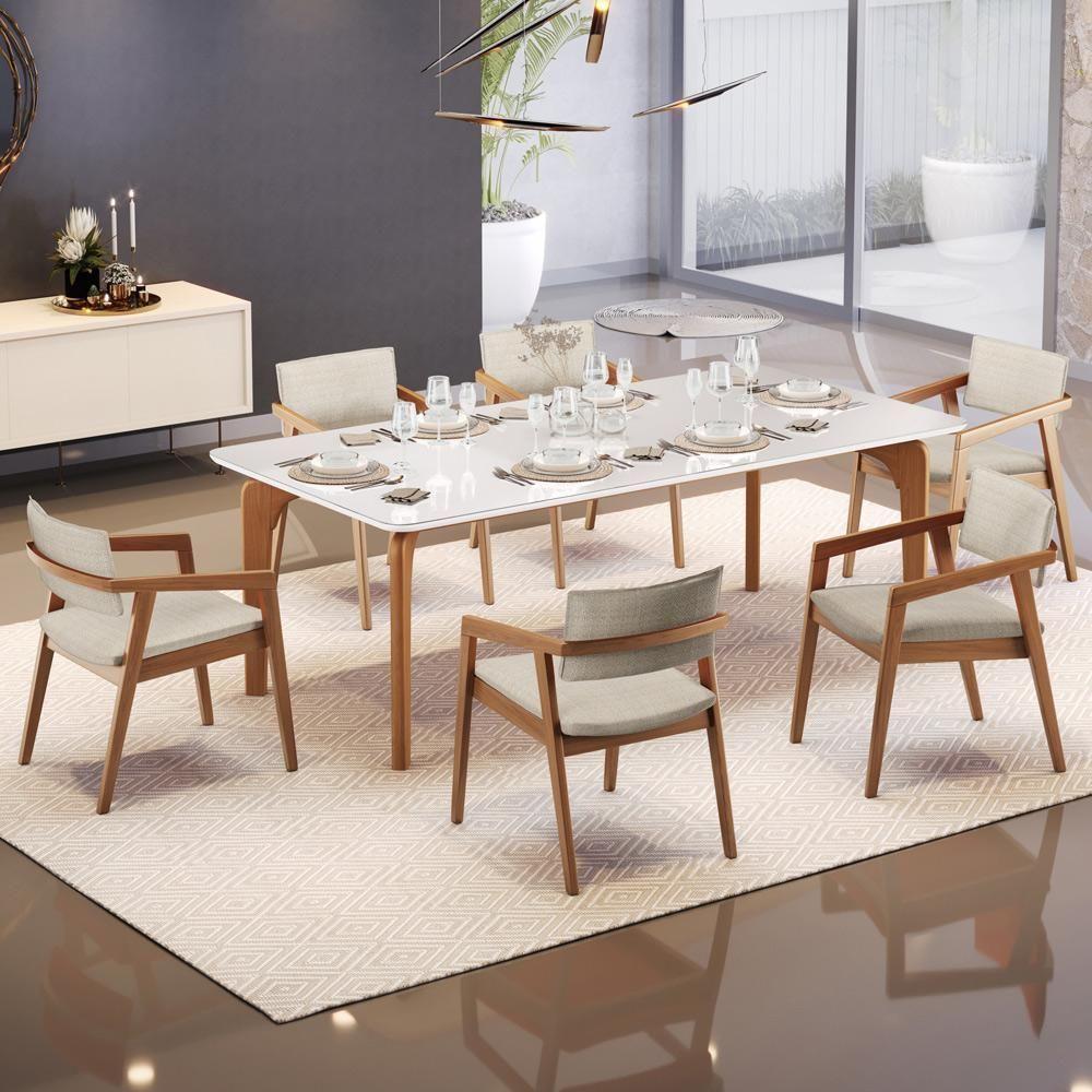 Kit 06 Cadeiras Para Sala De Jantar Estar Living Giorgia L02 Linho Palha - Lyam Decor - 2