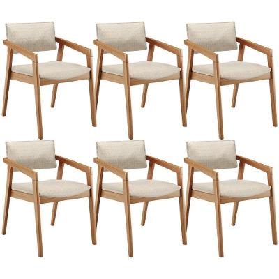 Kit 06 Cadeiras Para Sala De Jantar Estar Living Giorgia L02 Linho Palha - Lyam Decor