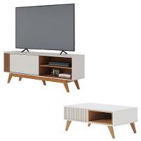 Rack Bancada Otawa Com Mesa De Centro Jeri Off White Freijó - Colibri - 1