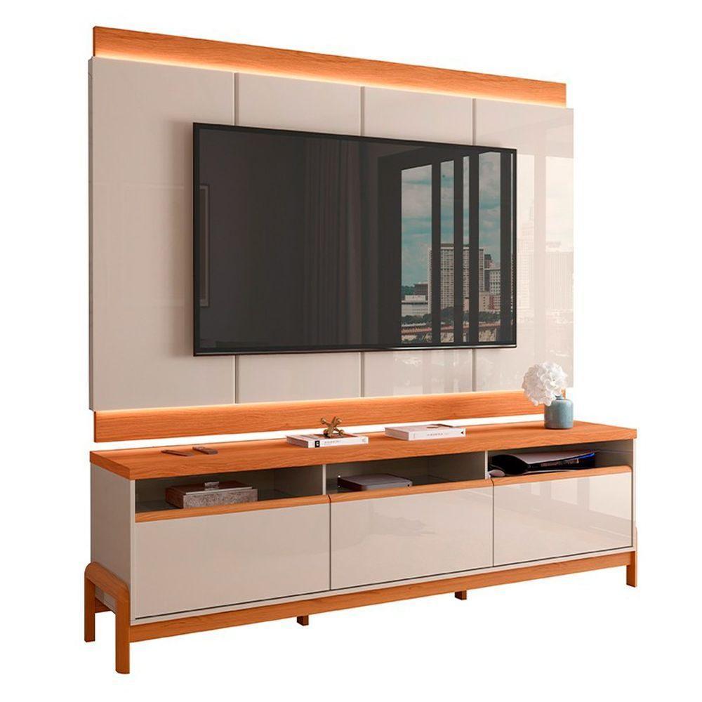 Rack Bancada Com Painel Para Tv De Até 75 Em Mdf Line Off White-jequitiba - 1