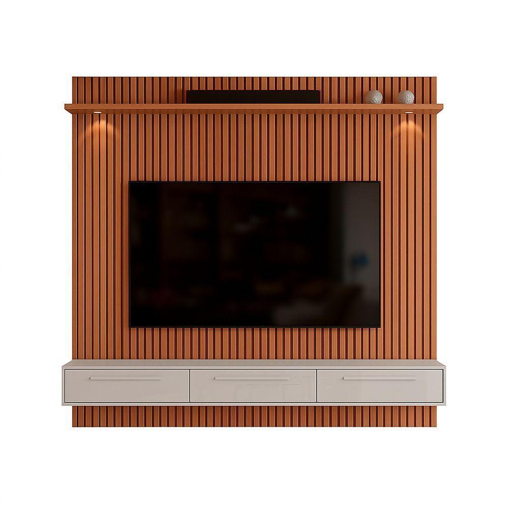 Rack Bancada Com Painel Para Tv De Até 75 Com Led Bel Jequitibá Ripado 3d-off White - 1