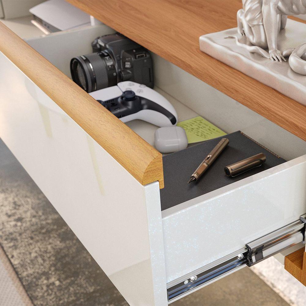 Rack Bancada Com Painel Para Tv De Até 75 Com Led Ariel Jequitibá Ripado 3d-off White - 4