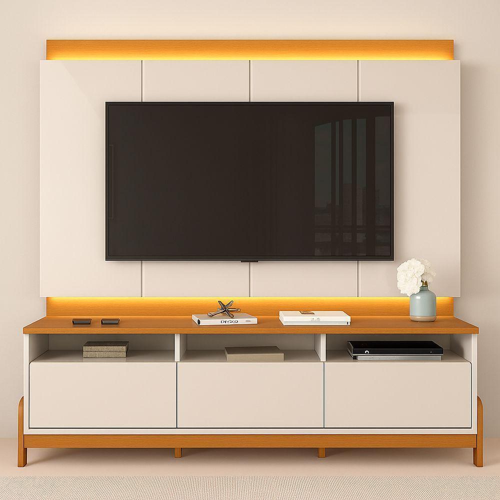 Rack Bancada Com Painel Para Tv De Até 75 100% Mdf Joana Jequitiba-off White - 1