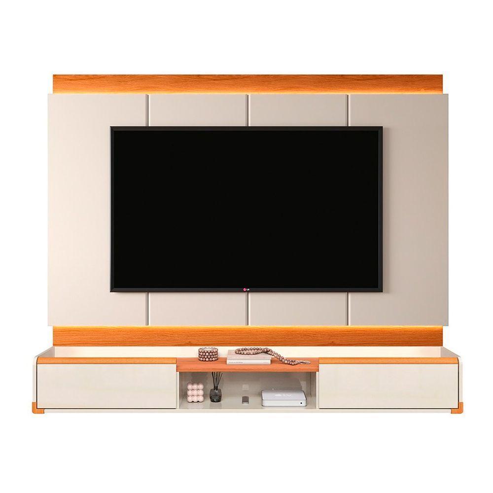 Rack Bancada Com Painel Para Tv De Até 70? Em Mdf Com Led Hile Off White-jequitiba - 1