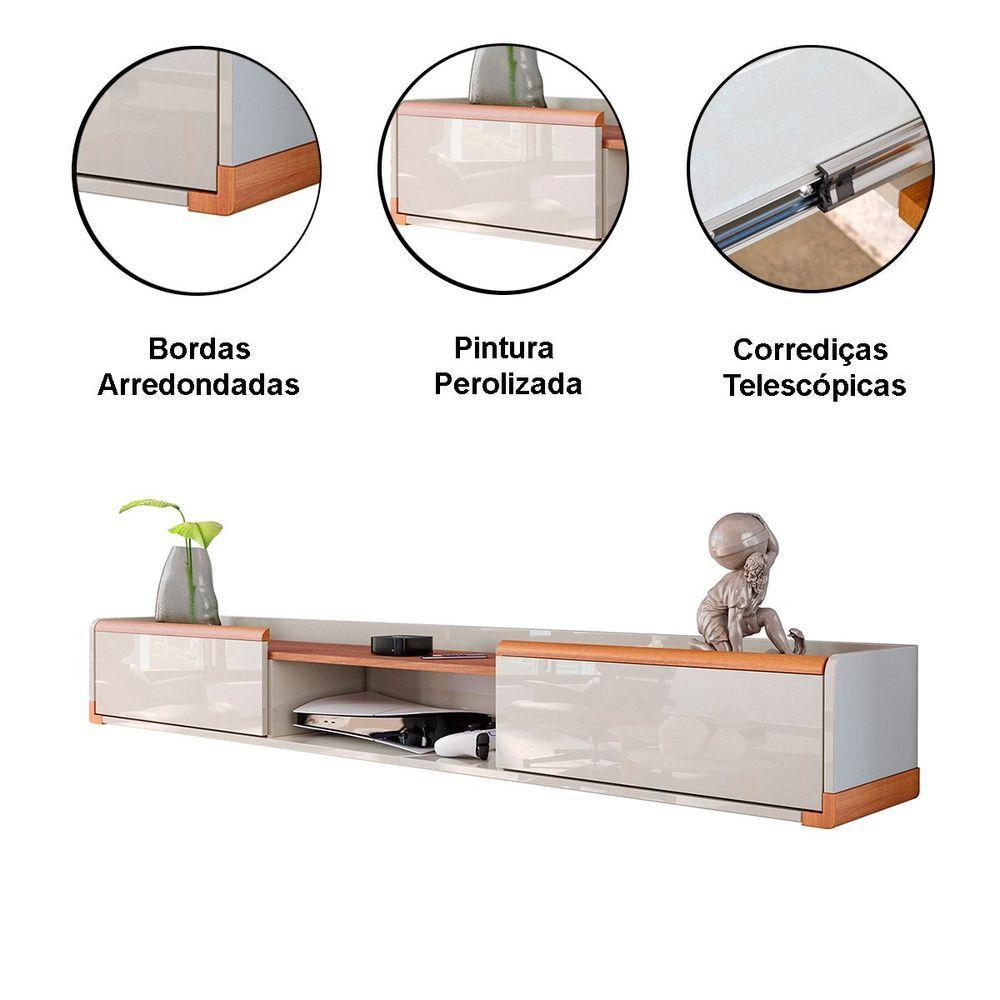 Rack Bancada Com Painel Para Tv De Até 70? Em Mdf Com Led Hile Off White-jequitiba - 5