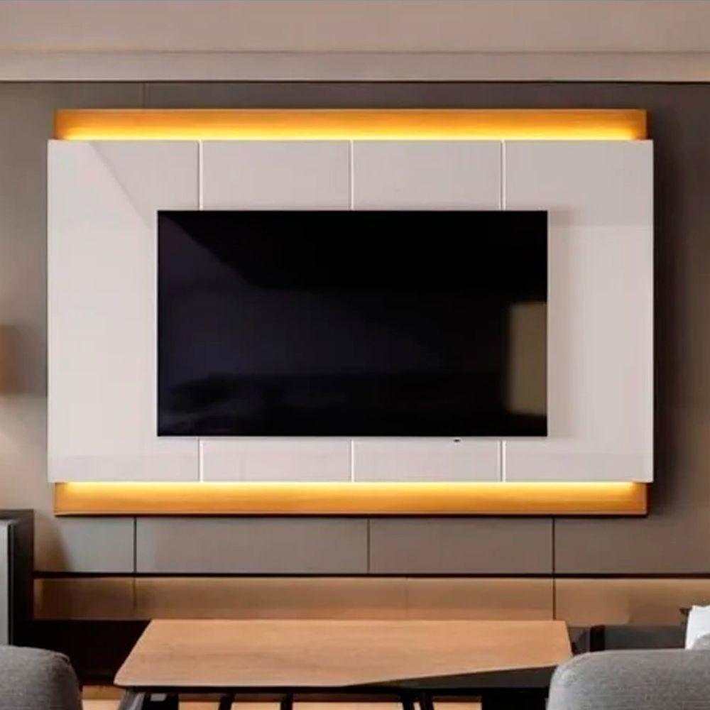 Rack Bancada Com Painel Para Tv De Até 70? Em Mdf Com Led Hile Off White-jequitiba - 6