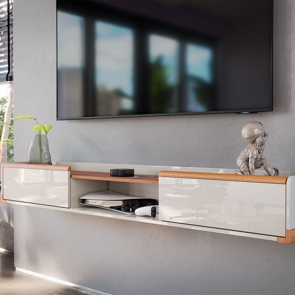 Rack Bancada Com Painel Para Tv De Até 70? Em Mdf Com Led Hile Off White-jequitiba - 7