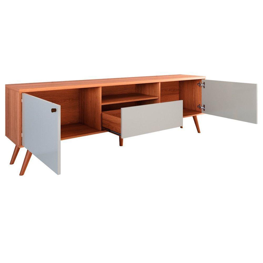 Rack Bancada Com Painel Para Tv De Até 70 Rivire 1 Porta Jequitibá Ripado 3d-off White - 3