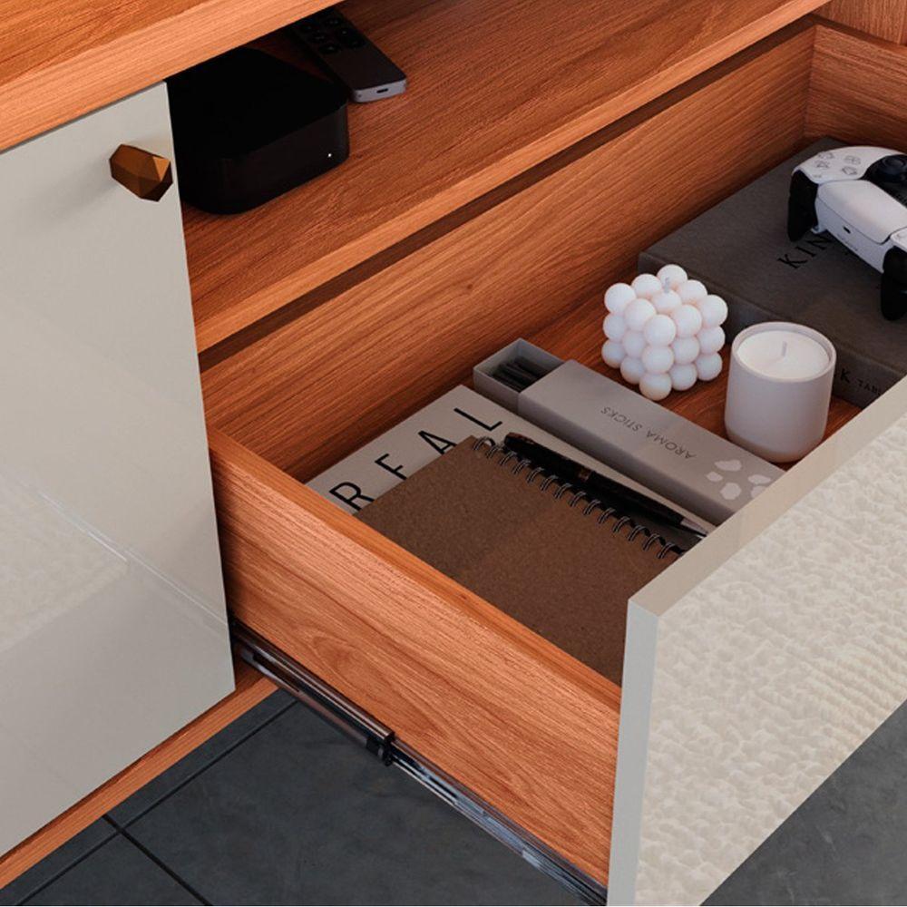 Rack Bancada Com Painel Para Tv De Até 70 Rivire 1 Porta Jequitibá Ripado 3d-off White - 4