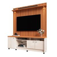 Rack Bancada Com Painel Para Tv De Até 70 Com Led Luari Jequitibá Ripado 3d-off White - 1