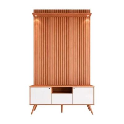 Rack Bancada 1 Porta 2 Gavetas E Painel Para Tv De Até 55 Rivire 1.3 Jequitibá Ripado 3d-off White