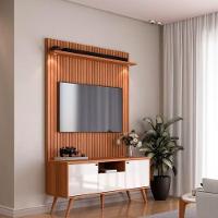 Rack Bancada 1 Porta 2 Gavetas E Painel Para Tv De Até 55 Rivire 1.3 Jequitibá Ripado 3d-off White - 7